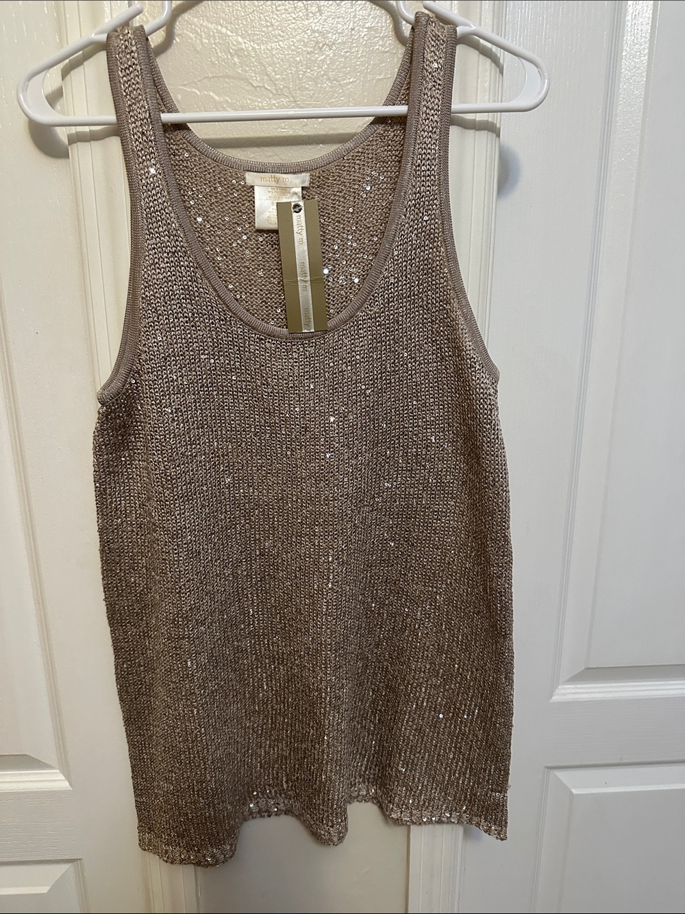 Matty M Taupe Sequin Knit Tank Top